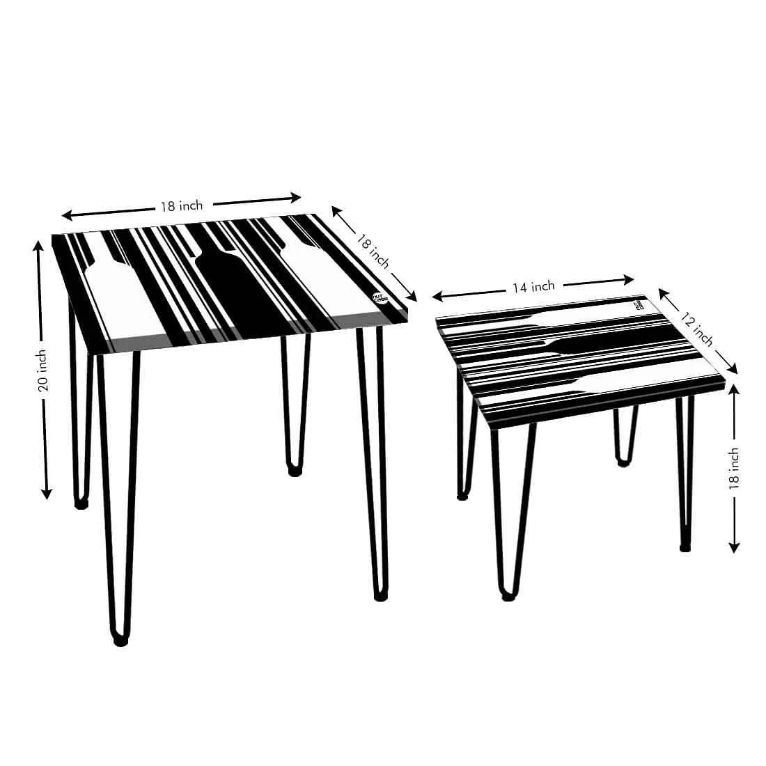 Nesting Table Modern Coffee Tea for Living Room & Balcony - Black White Pattern - Image 3