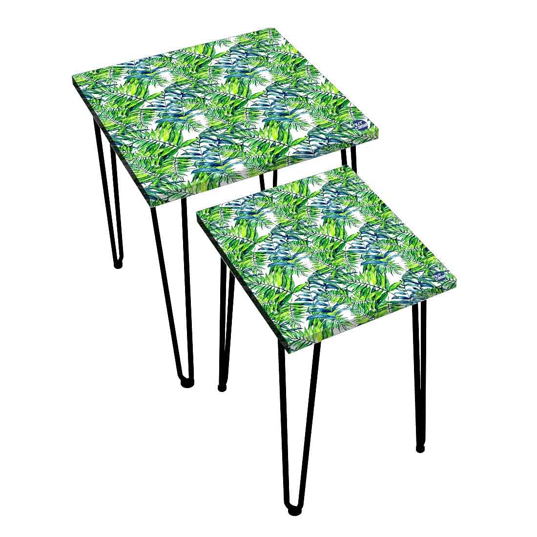 Nesting Tables Set Of 2 , Nest Of Tables For Living Room - Green Leaf