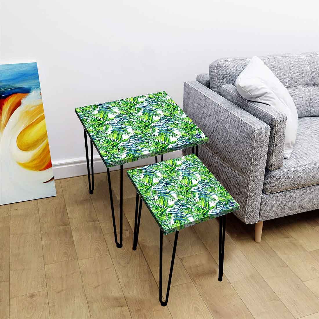 Nesting Tables Set Of 2 , Nest Of Tables For Living Room - Green Leaf - Image 2