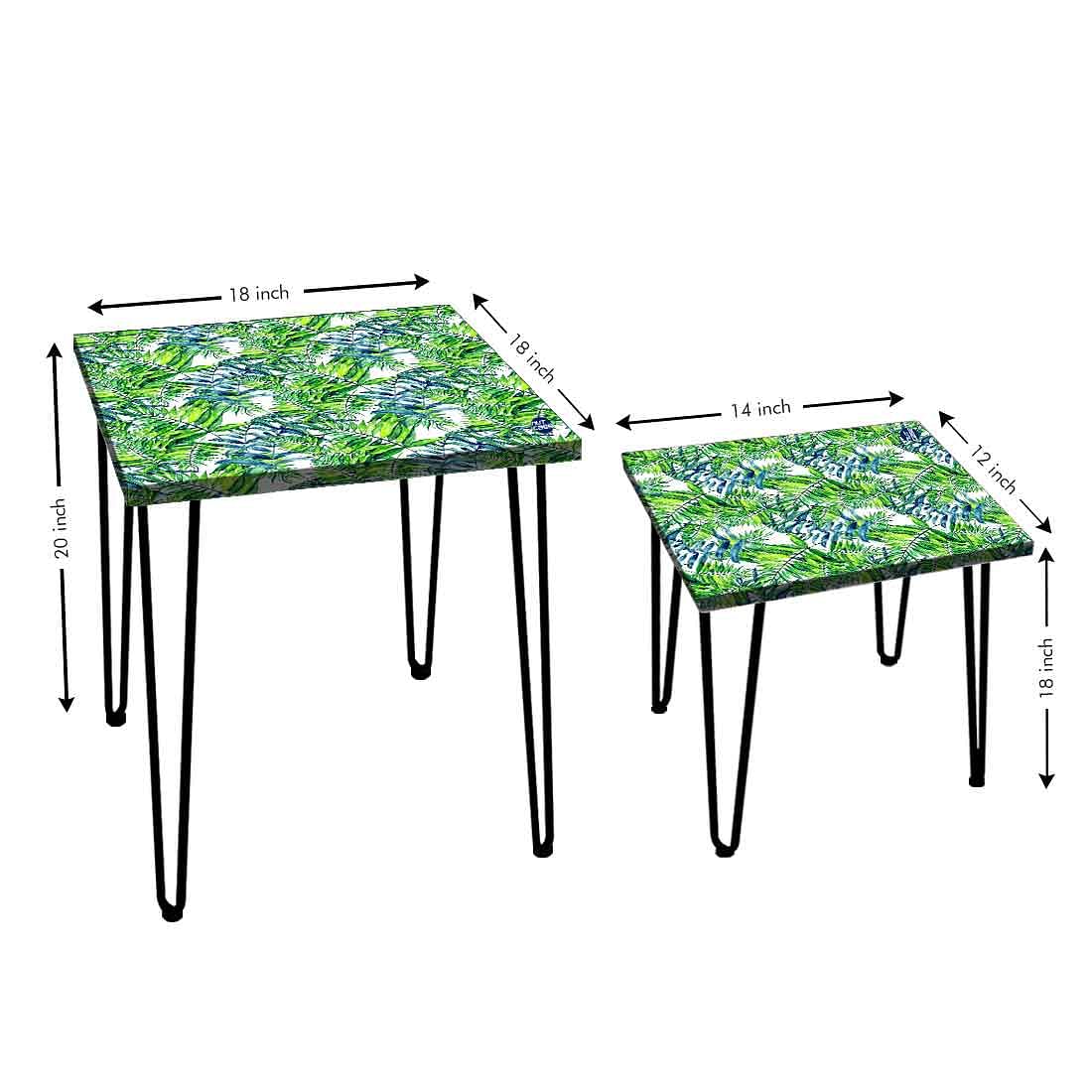 Nesting Tables Set Of 2 , Nest Of Tables For Living Room - Green Leaf - Image 3
