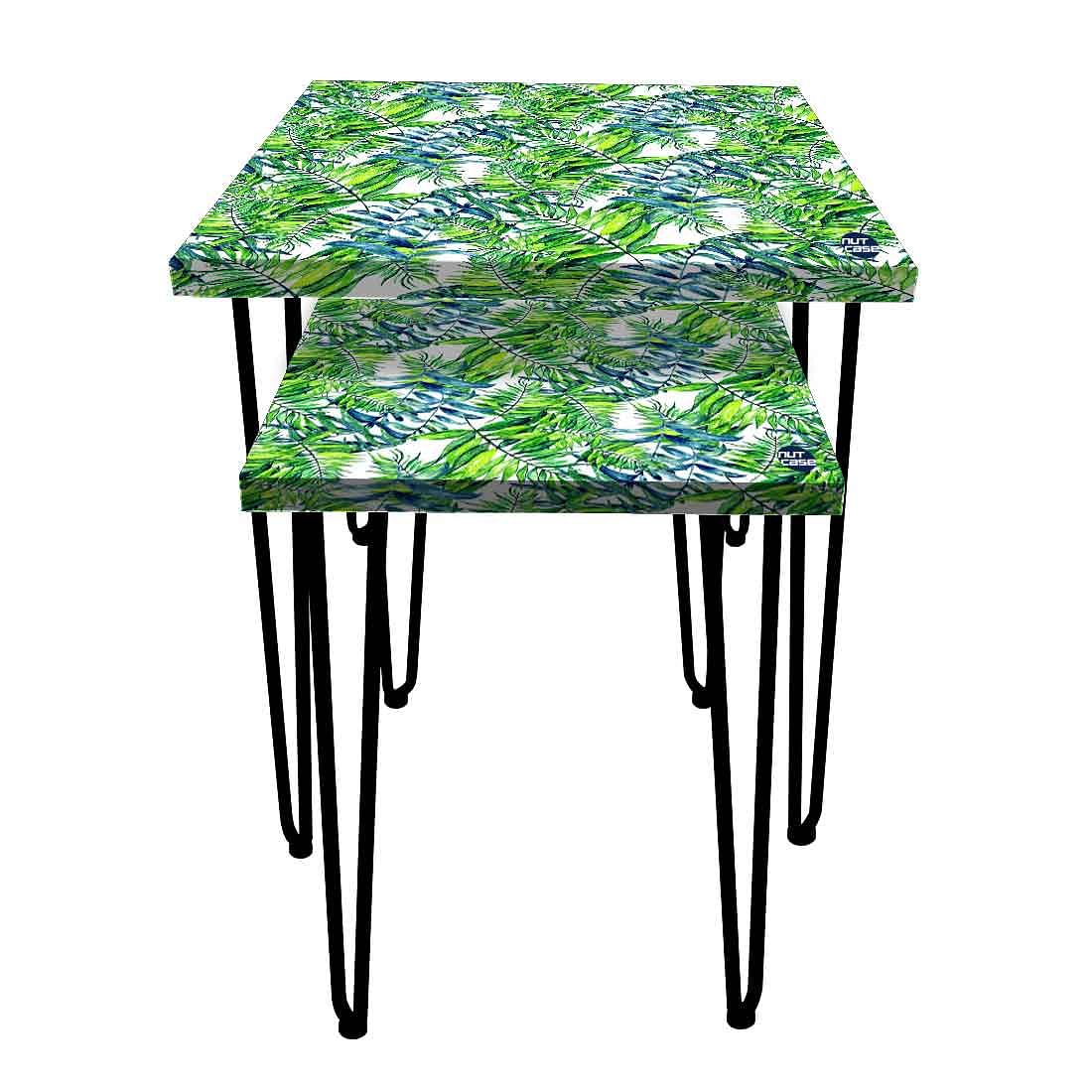 Nesting Tables Set Of 2 , Nest Of Tables For Living Room - Green Leaf - Image 4