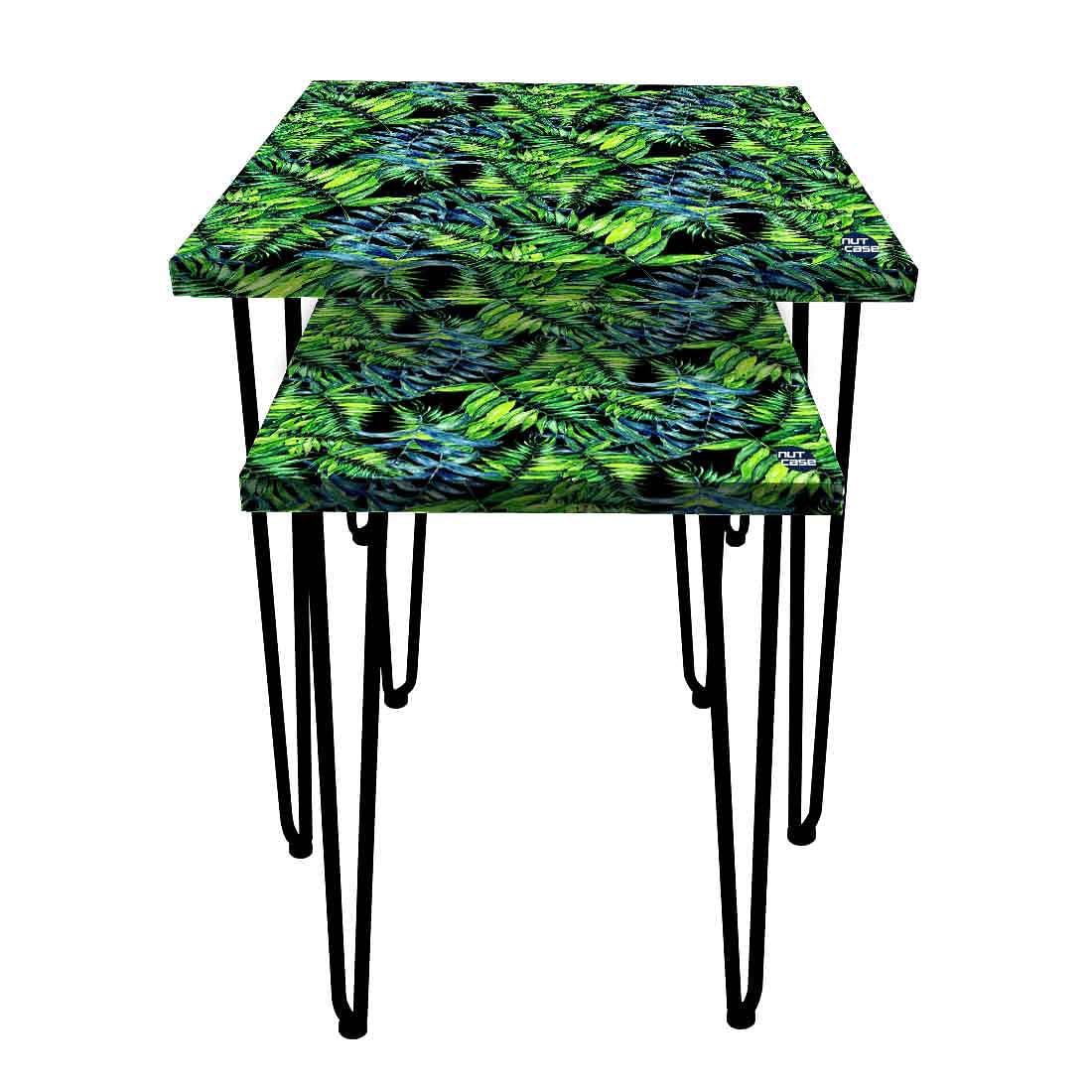 2 Nesting Coffee Table for Living Room Decor - Green Black Leaf - Image 2