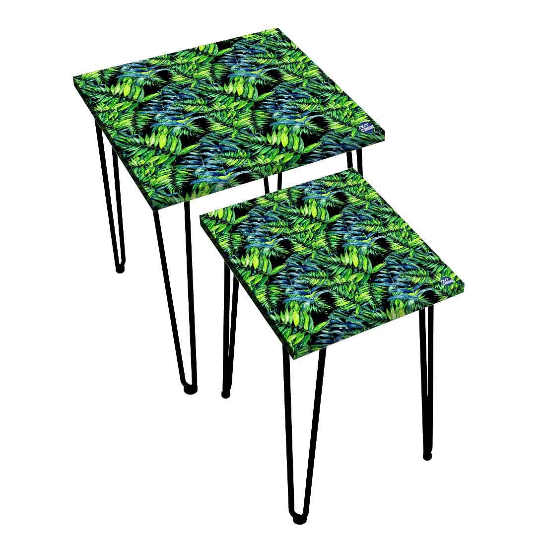 2 Nesting Coffee Table for Living Room Decor - Green Black Leaf - Image 3