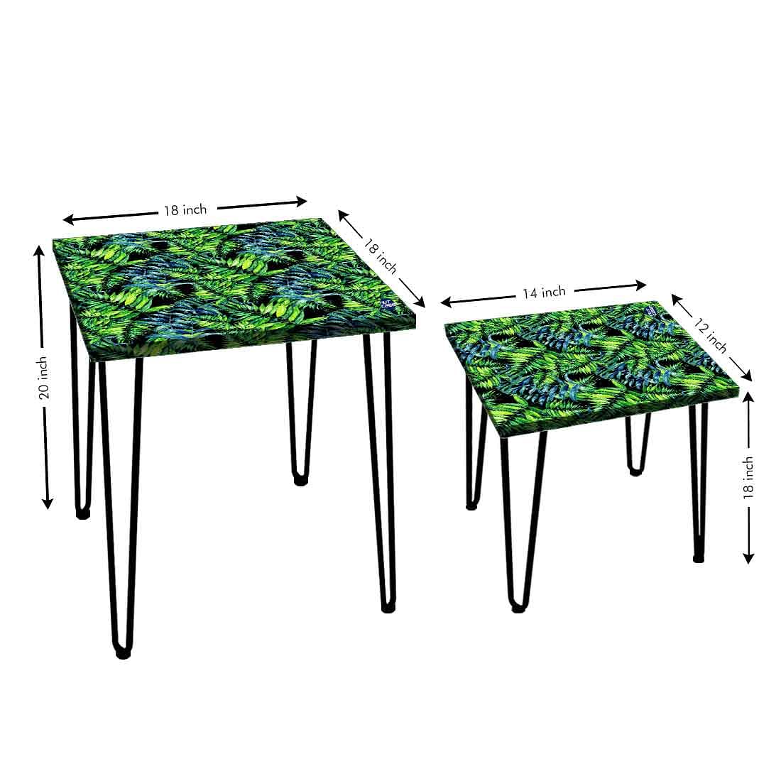 2 Nesting Coffee Table for Living Room Decor - Green Black Leaf - Image 4