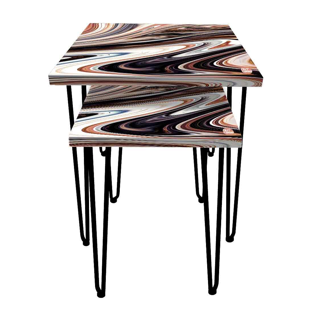 Coffee Table Nesting Set of 2 for Living Room Home Decoration - Marble Swirl - Image 2