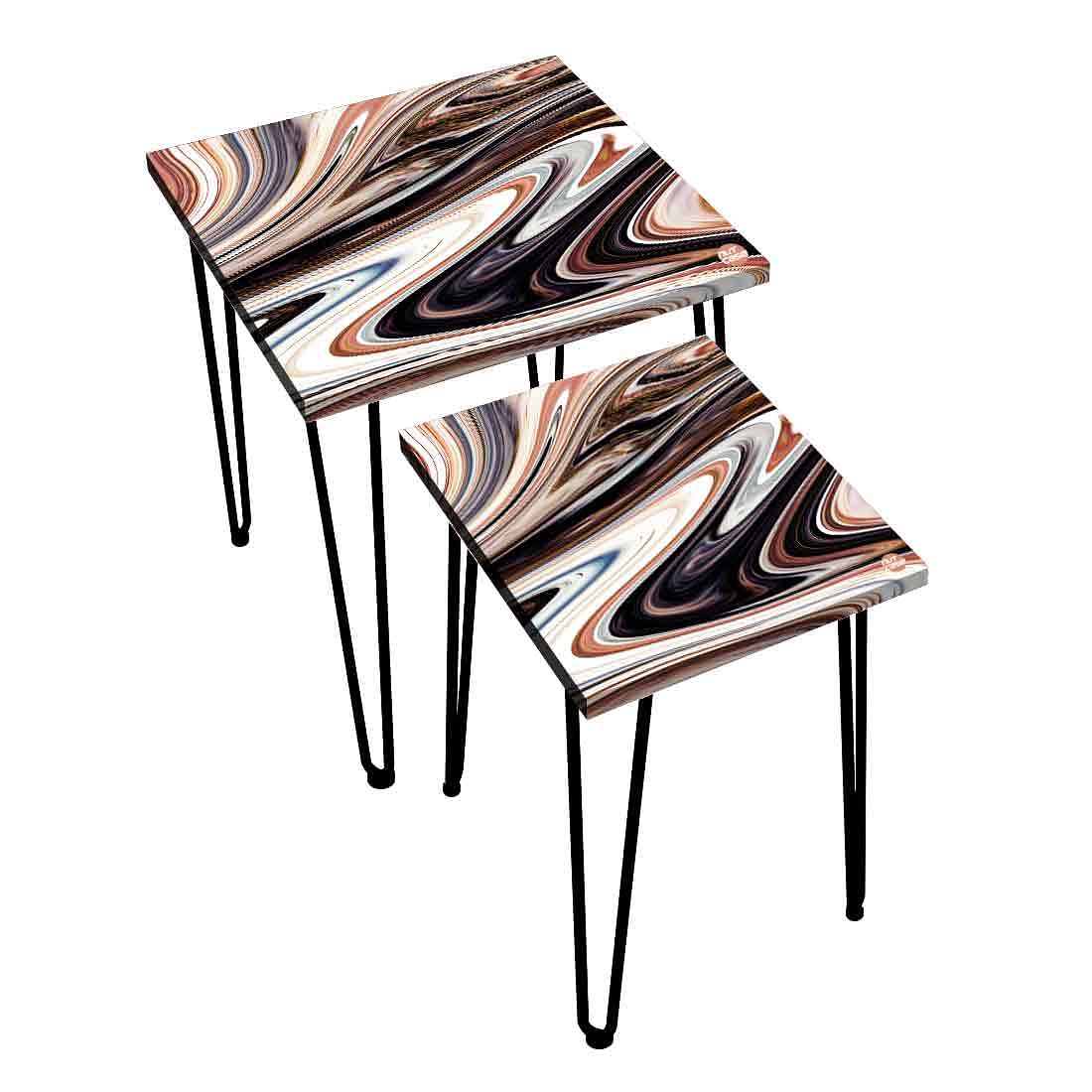 Coffee Table Nesting Set of 2 for Living Room Home Decoration - Marble Swirl - Image 3