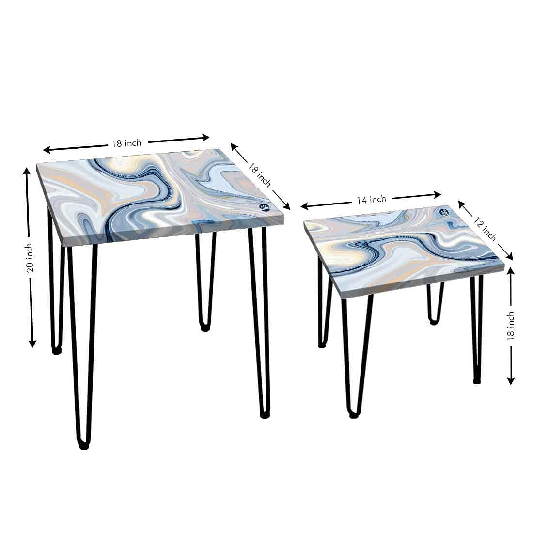 Nesting Coffee End Tables Modern Decor Side Table for Home & Office - Blue Swirl - Image 3