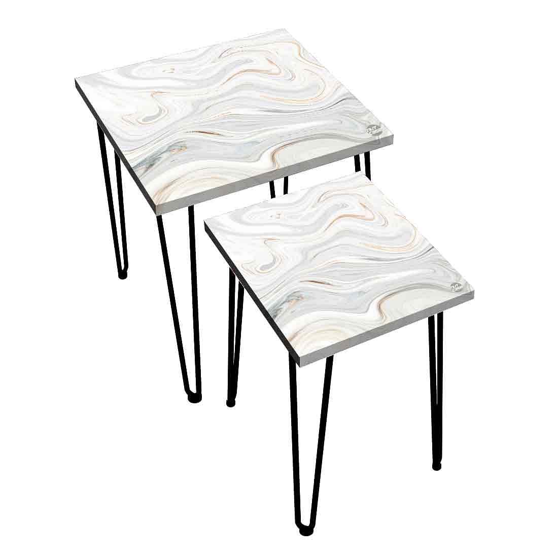 Marble Nesting Coffee Tables Set of 2 Side Table for Living Room - White Swirl