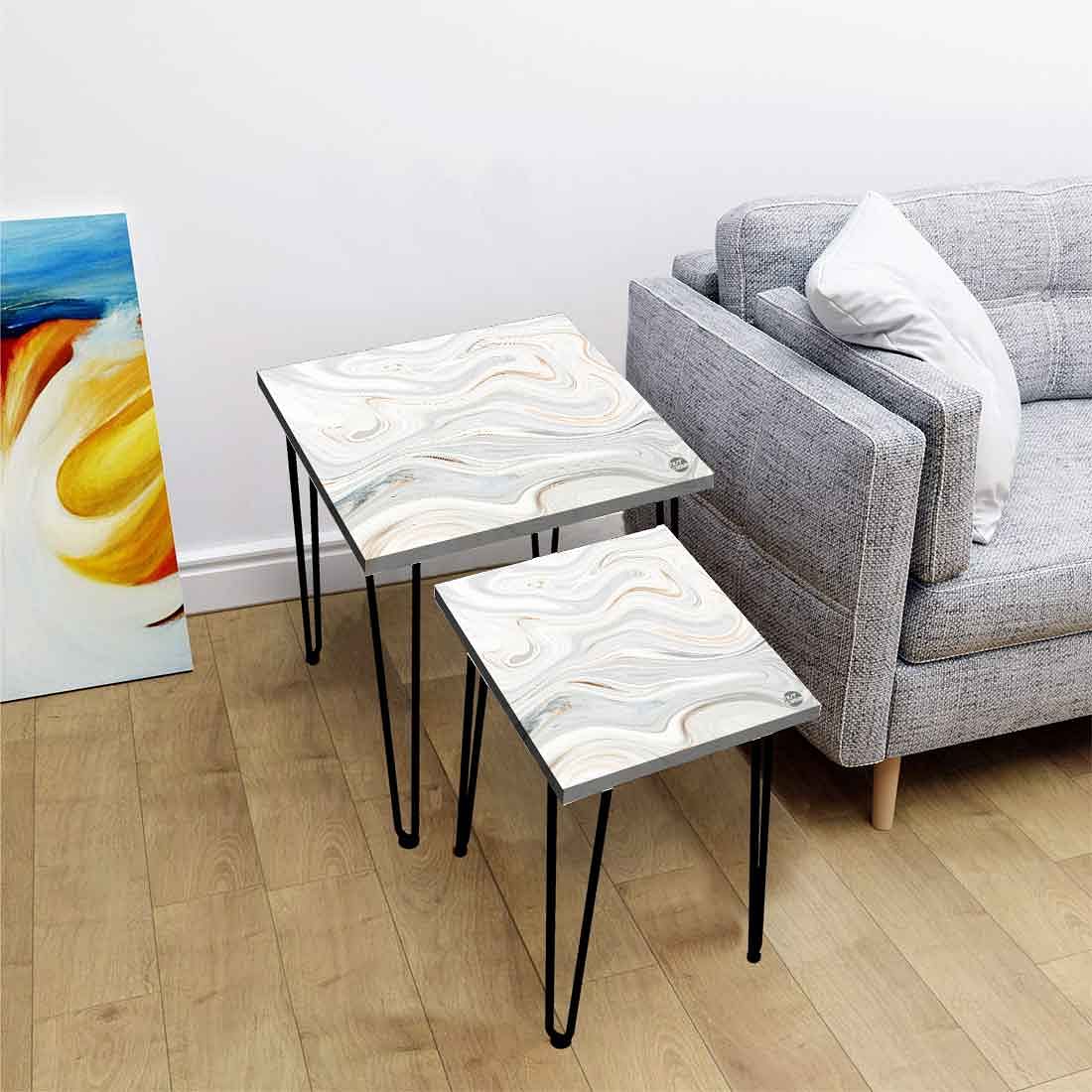 Marble Nesting Coffee Tables Set of 2 Side Table for Living Room - White Swirl - Image 2