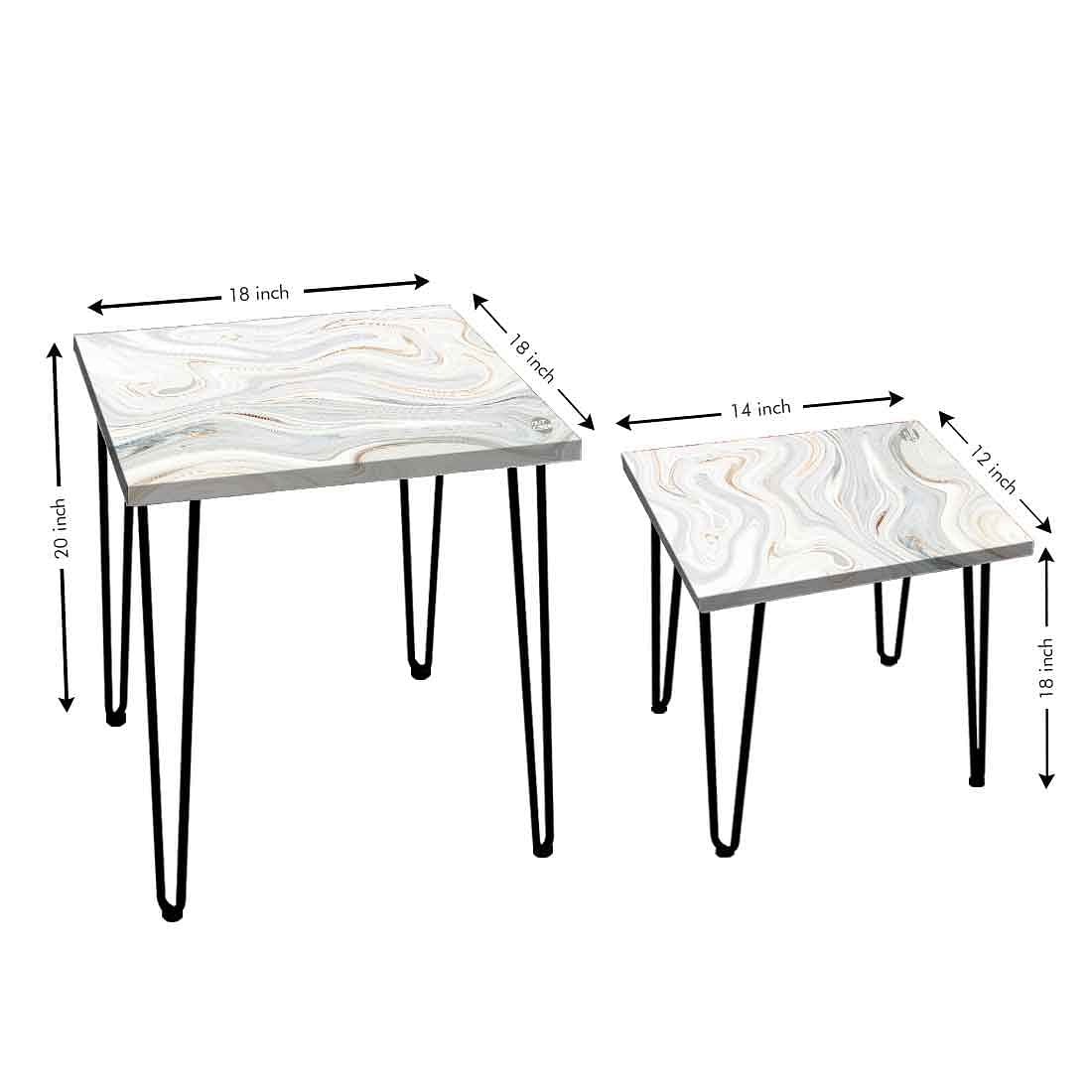 Marble Nesting Coffee Tables Set of 2 Side Table for Living Room - White Swirl - Image 3