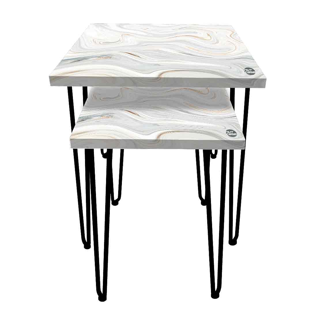 Marble Nesting Coffee Tables Set of 2 Side Table for Living Room - White Swirl - Image 4