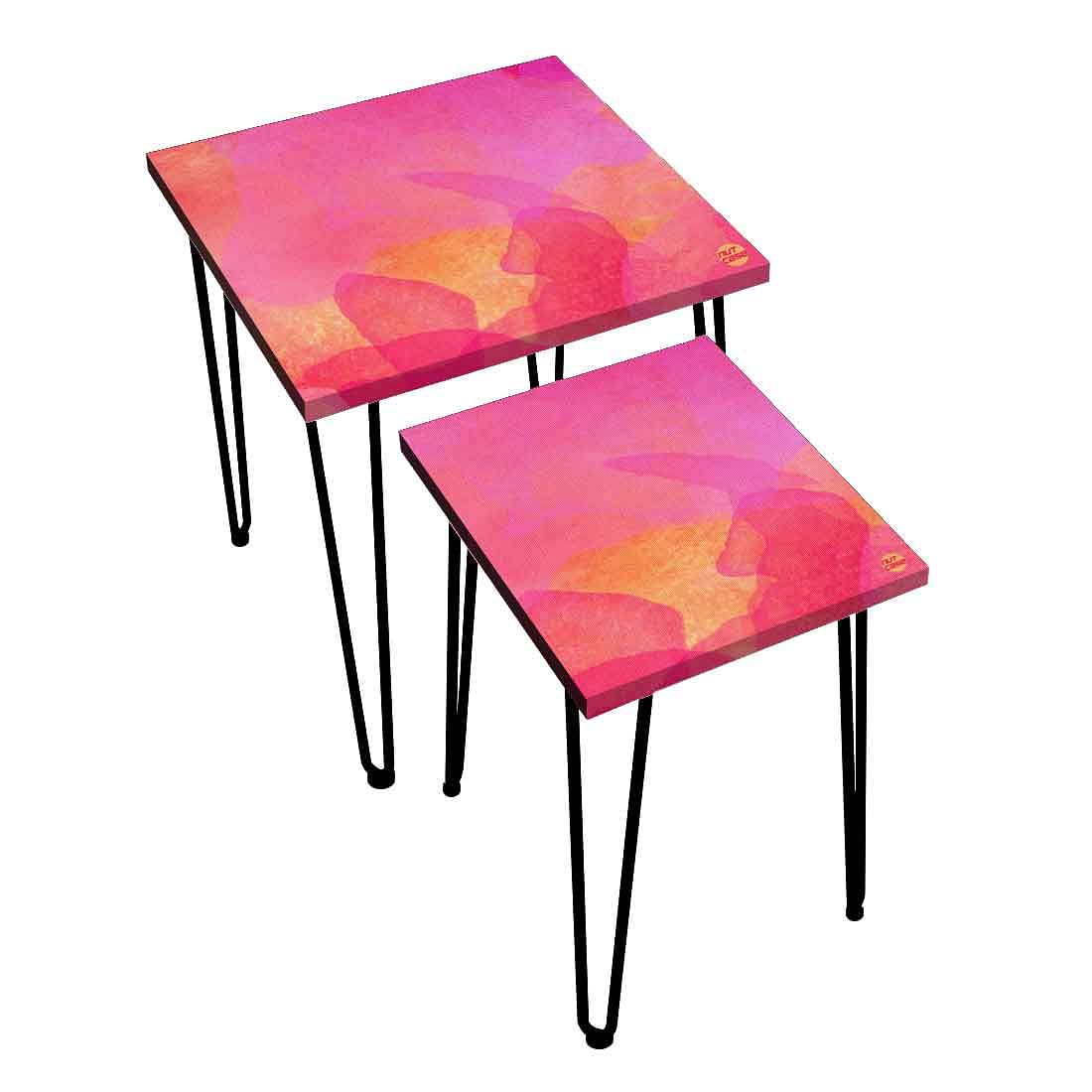 Nesting End Tables Modern Decor for Home and Office Set of 2 - Pink Watercolor
