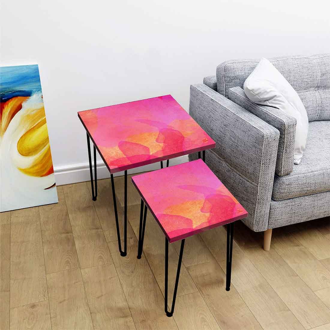 Nesting End Tables Modern Decor for Home and Office Set of 2 - Pink Watercolor - Image 2