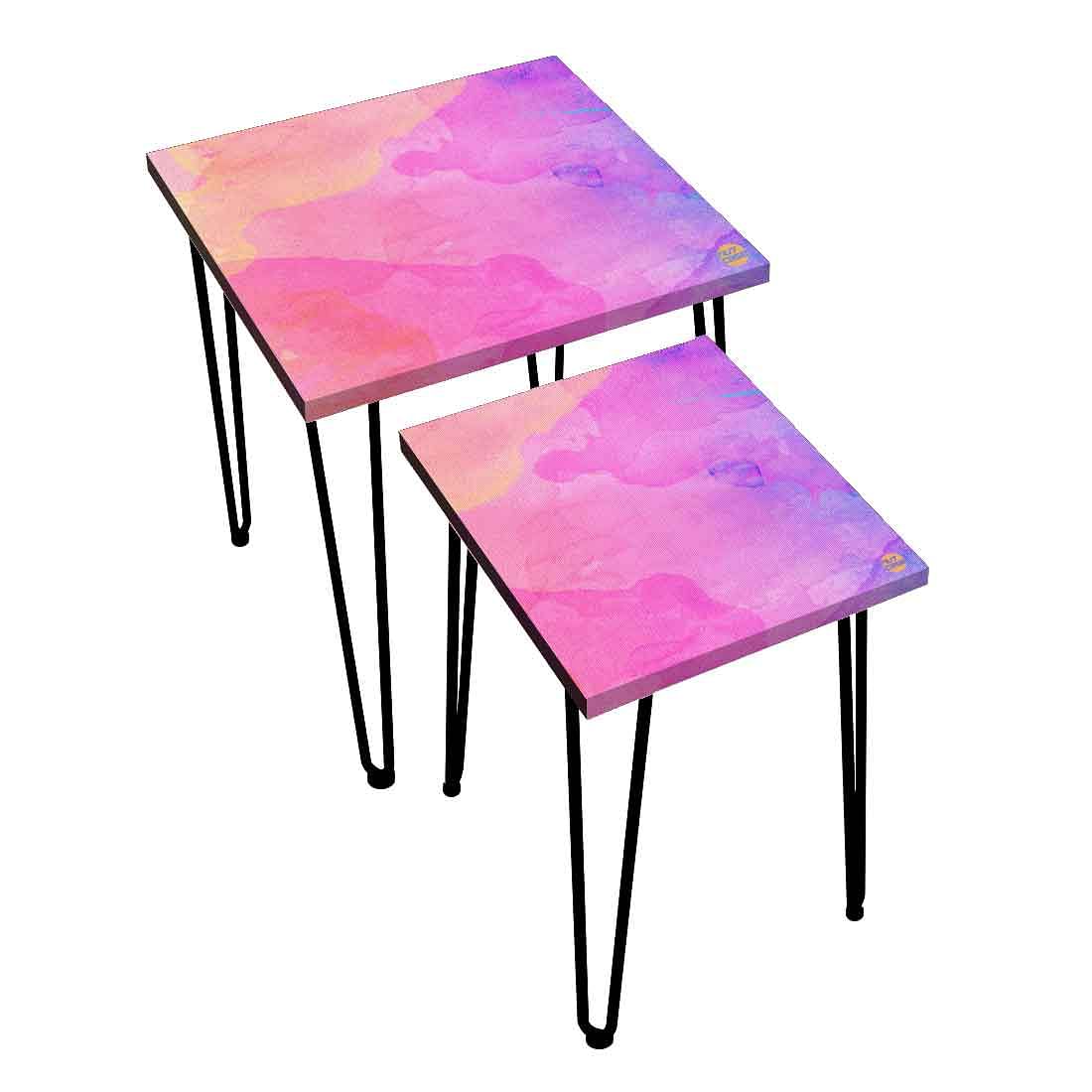Nesting Side Tables Set of 2 Nest of Table for Living Room - Purple Watercolor