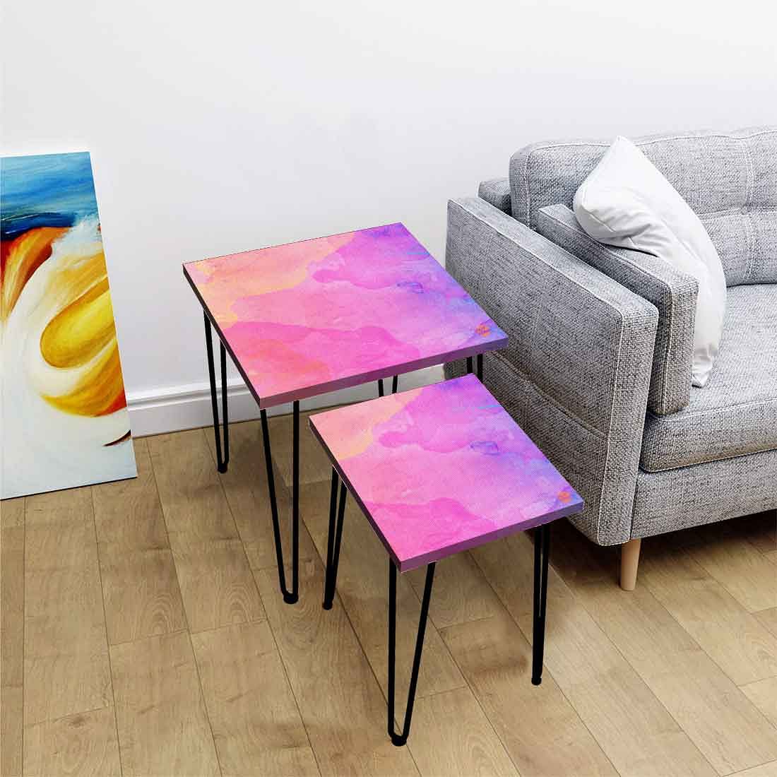 Nesting Side Tables Set of 2 Nest of Table for Living Room - Purple Watercolor - Image 2