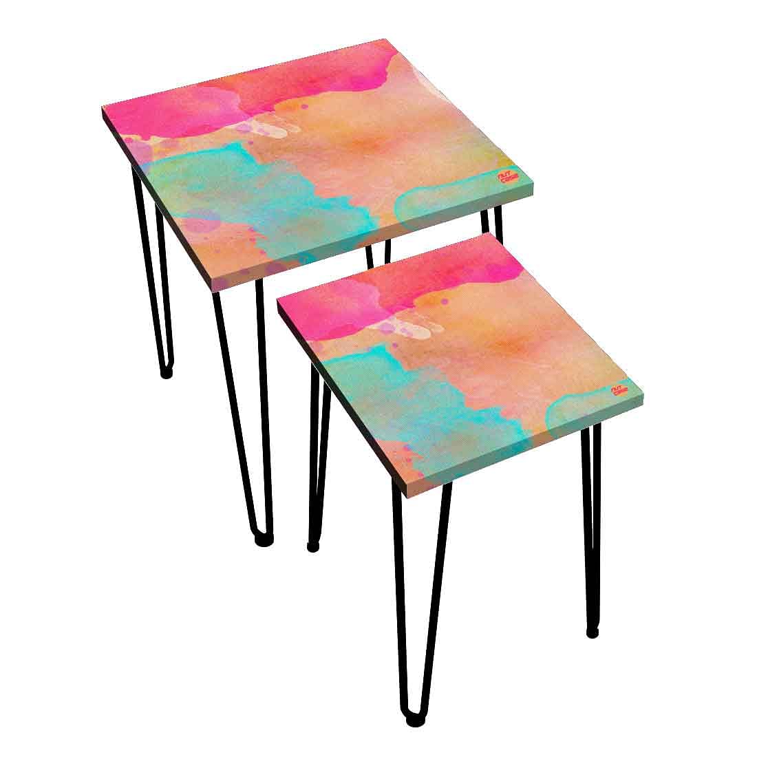 Nesting Coffee Table Set of 2 for Living Room & Office - Multi Watercolor