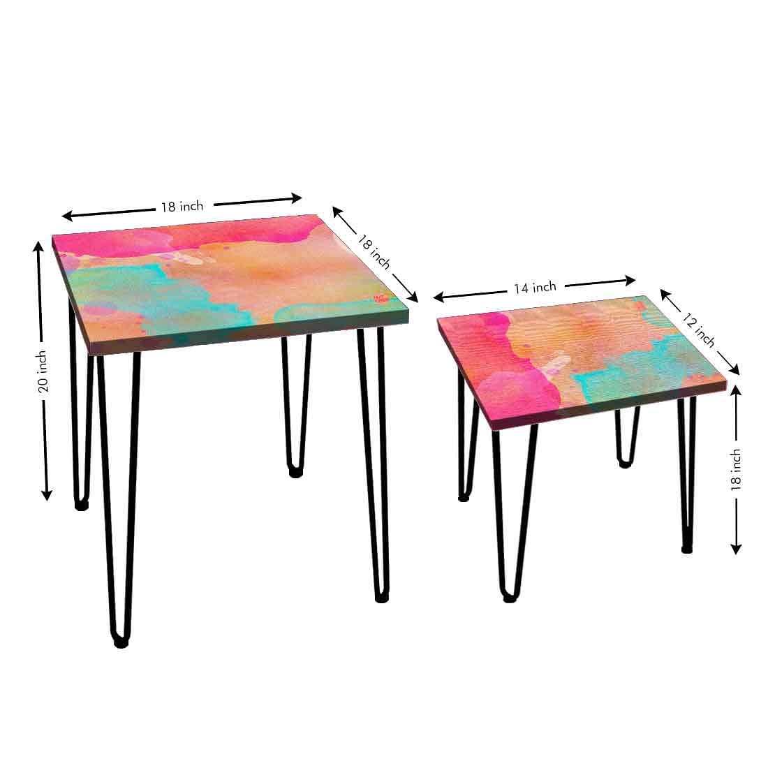 Nesting Coffee Table Set of 2 for Living Room & Office - Multi Watercolor - Image 3