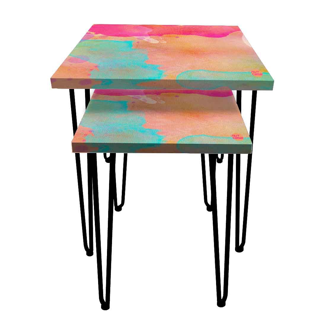 Nesting Coffee Table Set of 2 for Living Room & Office - Multi Watercolor - Image 4
