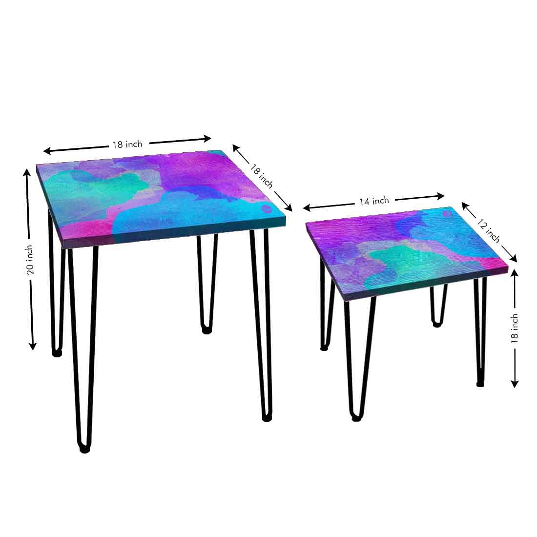 Nesting Table Set of 2 for Living Room Balcony Patio - Blue Watercolor - Image 3
