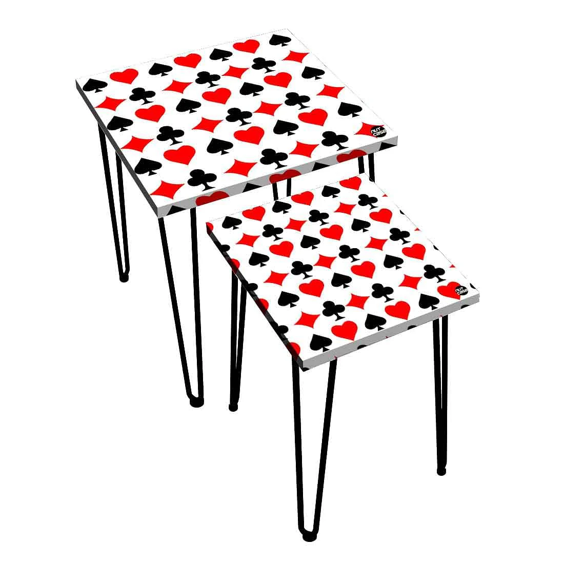 Designer Side Table for Living Room Nest of Tables Set Of 2 - Poker Card