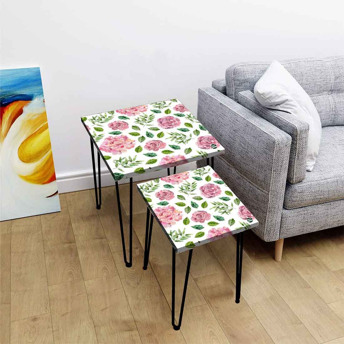 Nesting Coffee Table Set Of 2 Nest of Tables for Living Room - Pink Rose