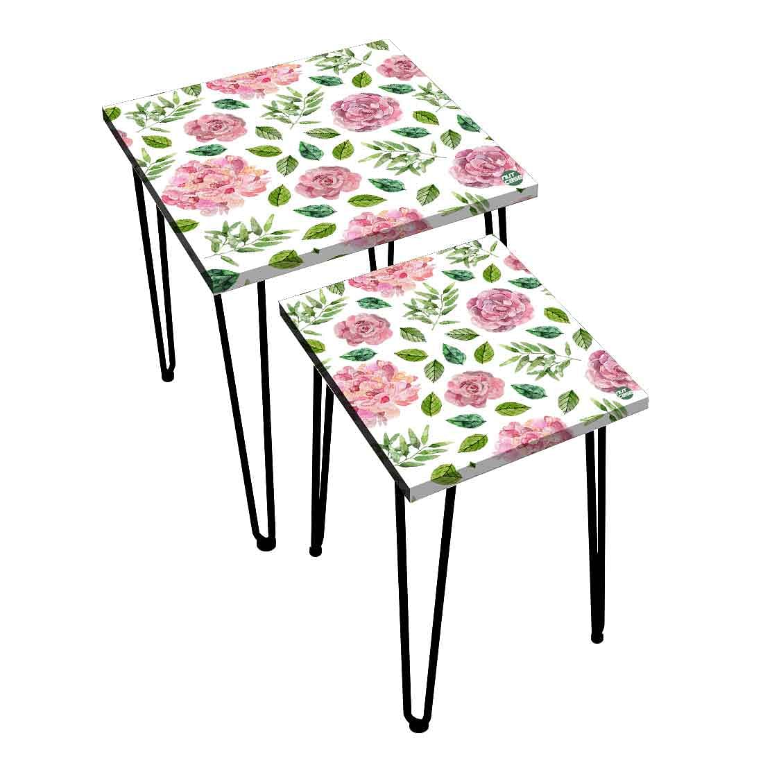 Nesting Coffee Table Set Of 2 Nest of Tables for Living Room - Pink Rose - Image 3