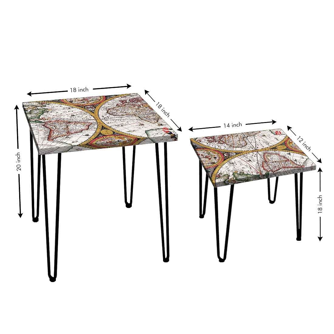 Nesting Tables Set of 2 Nest Of Side Tables for Living Room - Vintage Map - Image 3