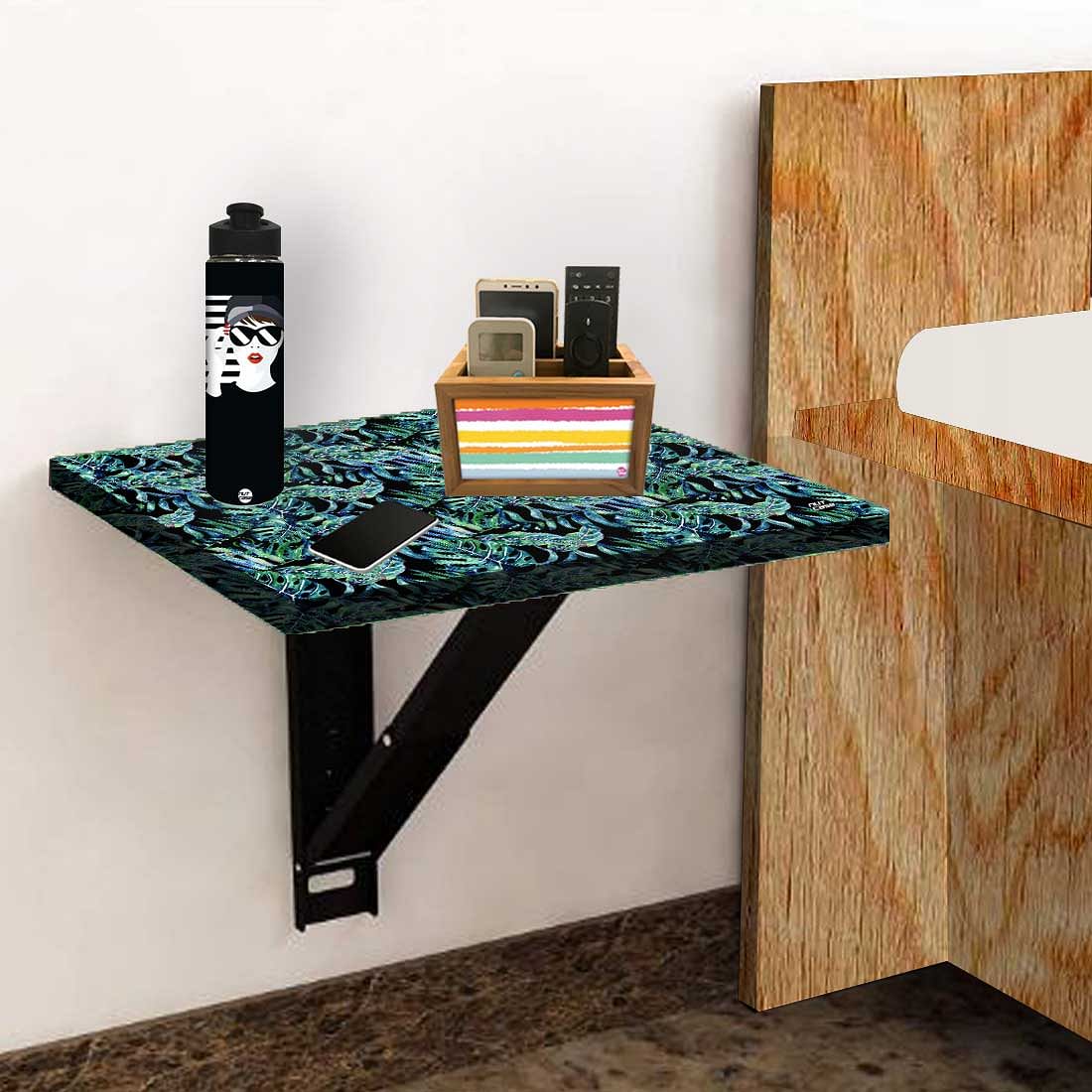 Wall Mounted Folding Bedside Table - Dark Green Tropical - Image 5