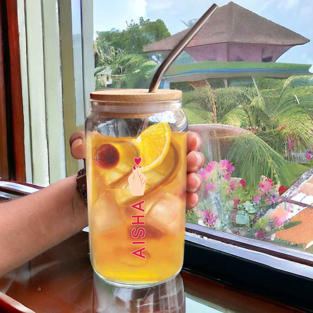 Nutcase Can Shaped Glass with Straw (Metal) and Wooden Lid - Image 8