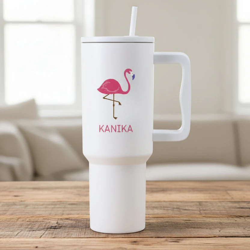 Nutcase Custom Tumbler with Straw and Lid - Large Travel Cups 1200ml - Flamingo