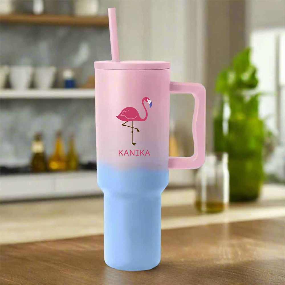Nutcase Custom Tumbler with Straw and Lid - Large Travel Cups 1200ml - Flamingo - Image 5