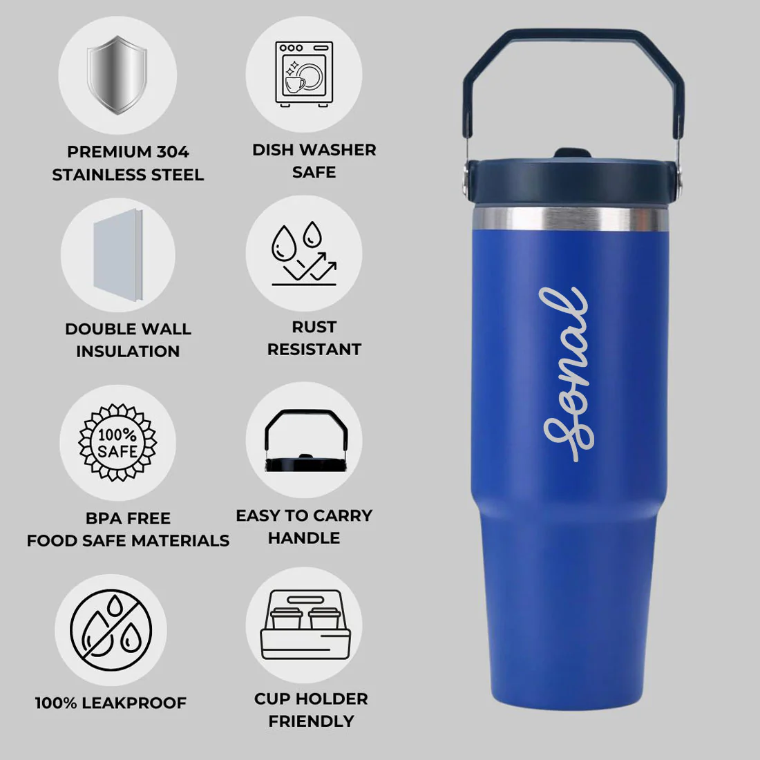 Nutcase Custom Tumblers with Straw and Handle 900ml - Double Wall Vacuum Sipper Bottle - Image 4