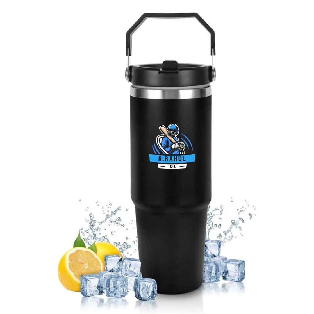Customised Sipper Tumbler for Cricket Lovers – 900ml Stainless Steel Vacuum Insulated Bottle with Handle - Image 2