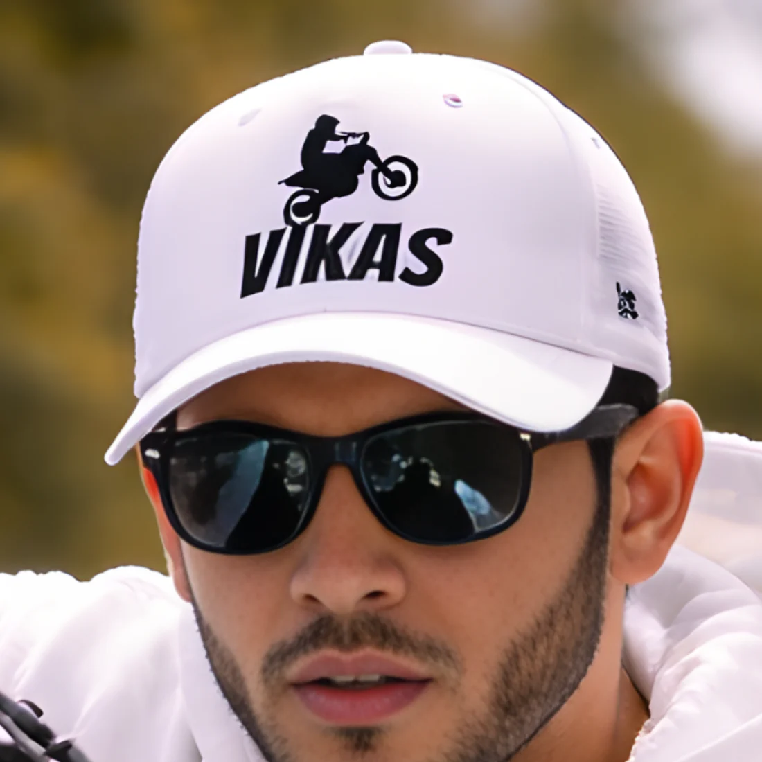 Nutcase Customized Name Cap - White Cap with Name for Bikers