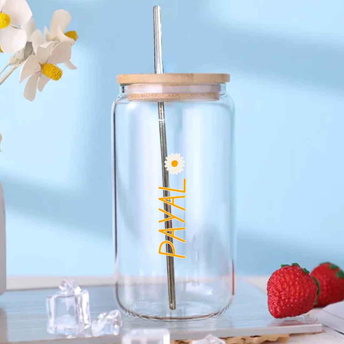 Nutcase Glass Can with Lid and Straw - Custom Juice Can with Straw - Image 2