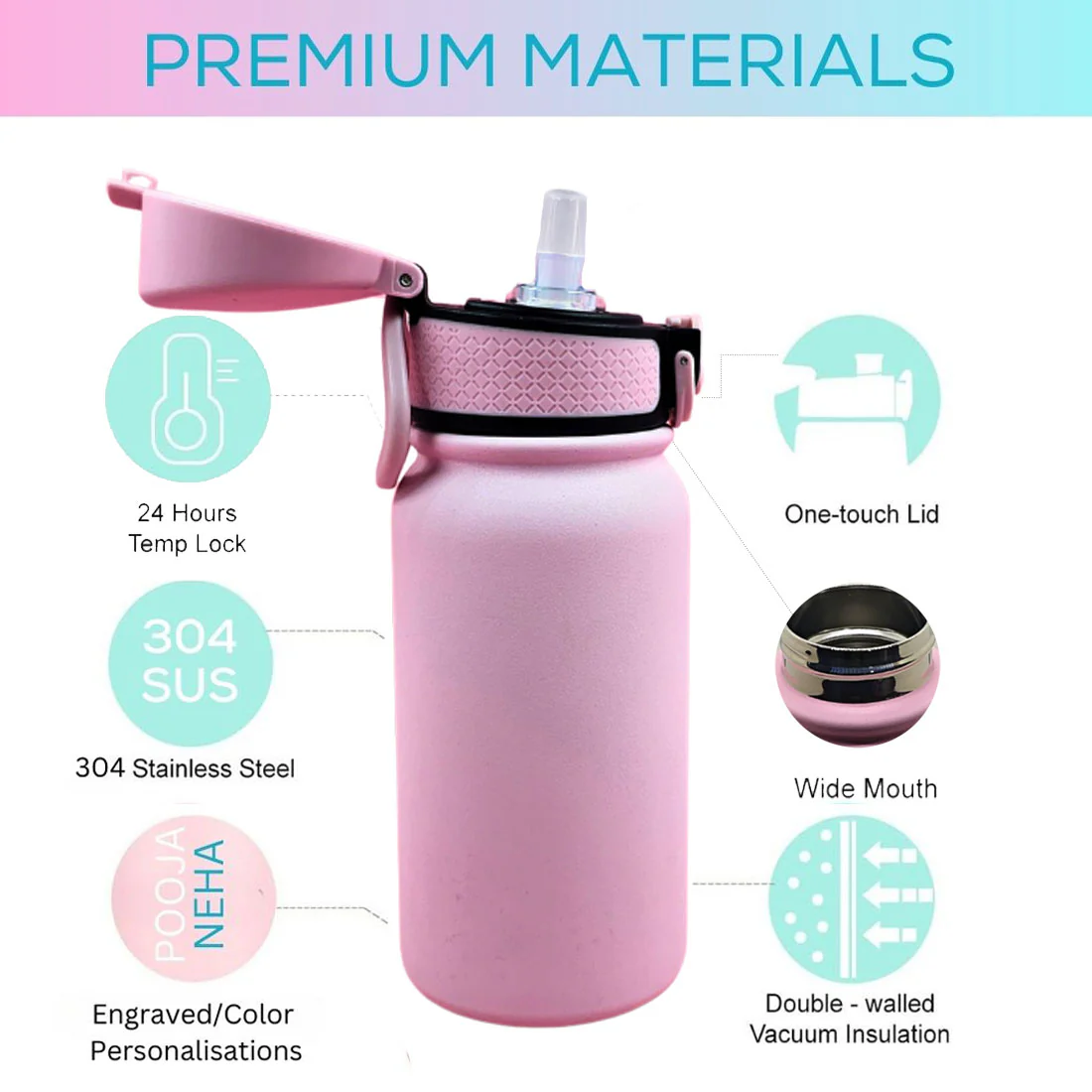 Nutcase Personalized Childrens Water Bottle Stainless Steel – BPA-Free, Insulated Bottle with Spill-Proof Design - Image 13