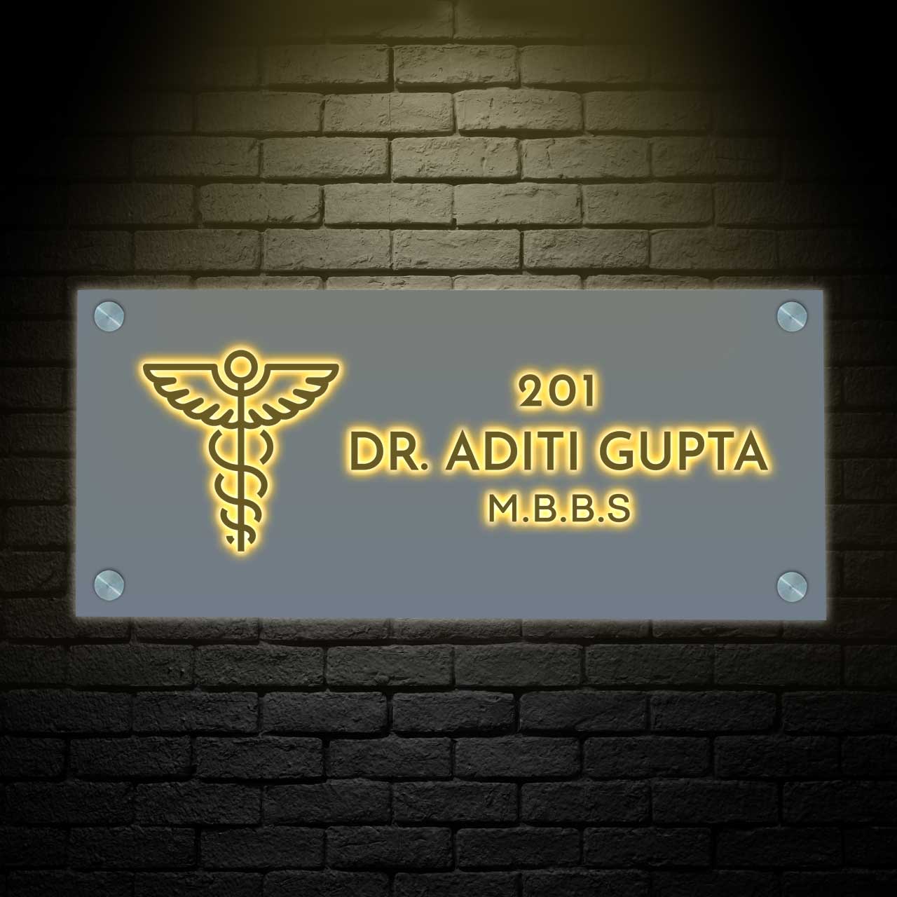 Nutcase Personalized LED Doctor Name Plate – Premium Acrylic Office Sign with Golden Fonts