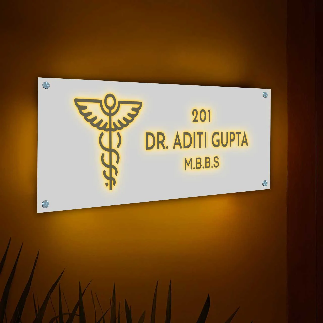 Nutcase Personalized LED Doctor Name Plate – Premium Acrylic Office Sign with Golden Fonts - Image 4