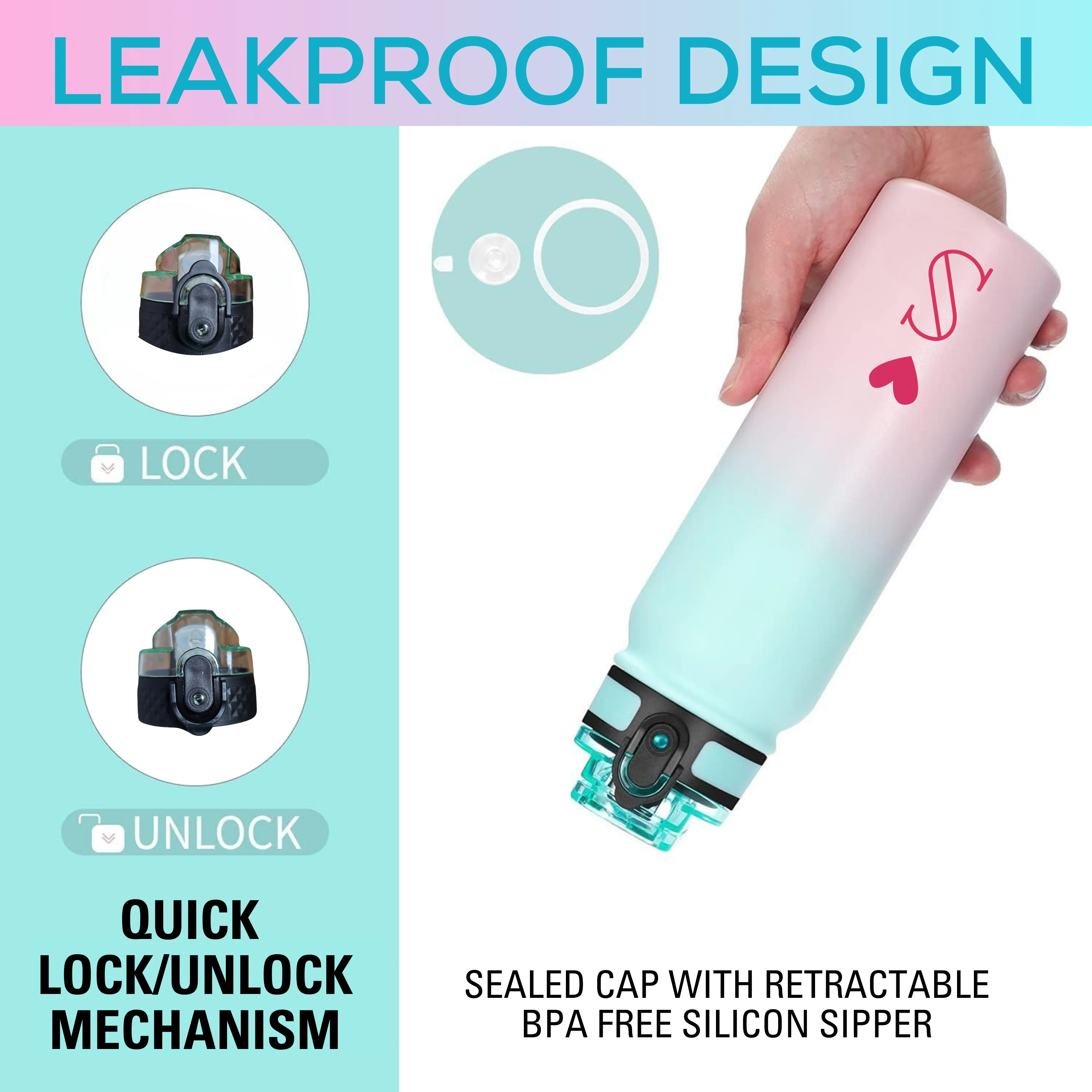Nutcase Personalized Stainless Water Bottle - 600ml Premium Insulated Bottle with Heart - Image 4