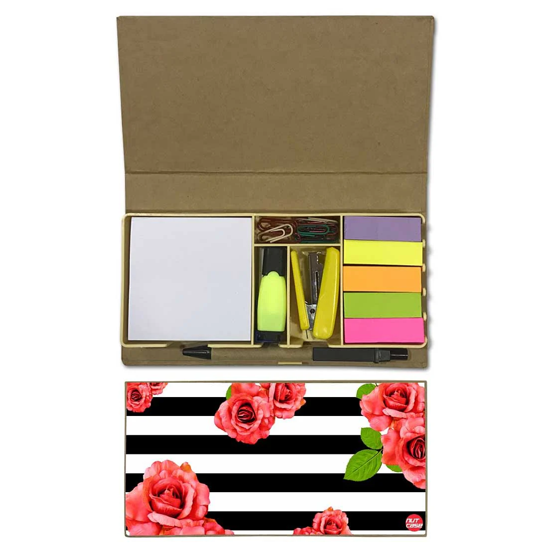 Stationery Kit Desk Organizer Memo Notepad - Floral Stripes