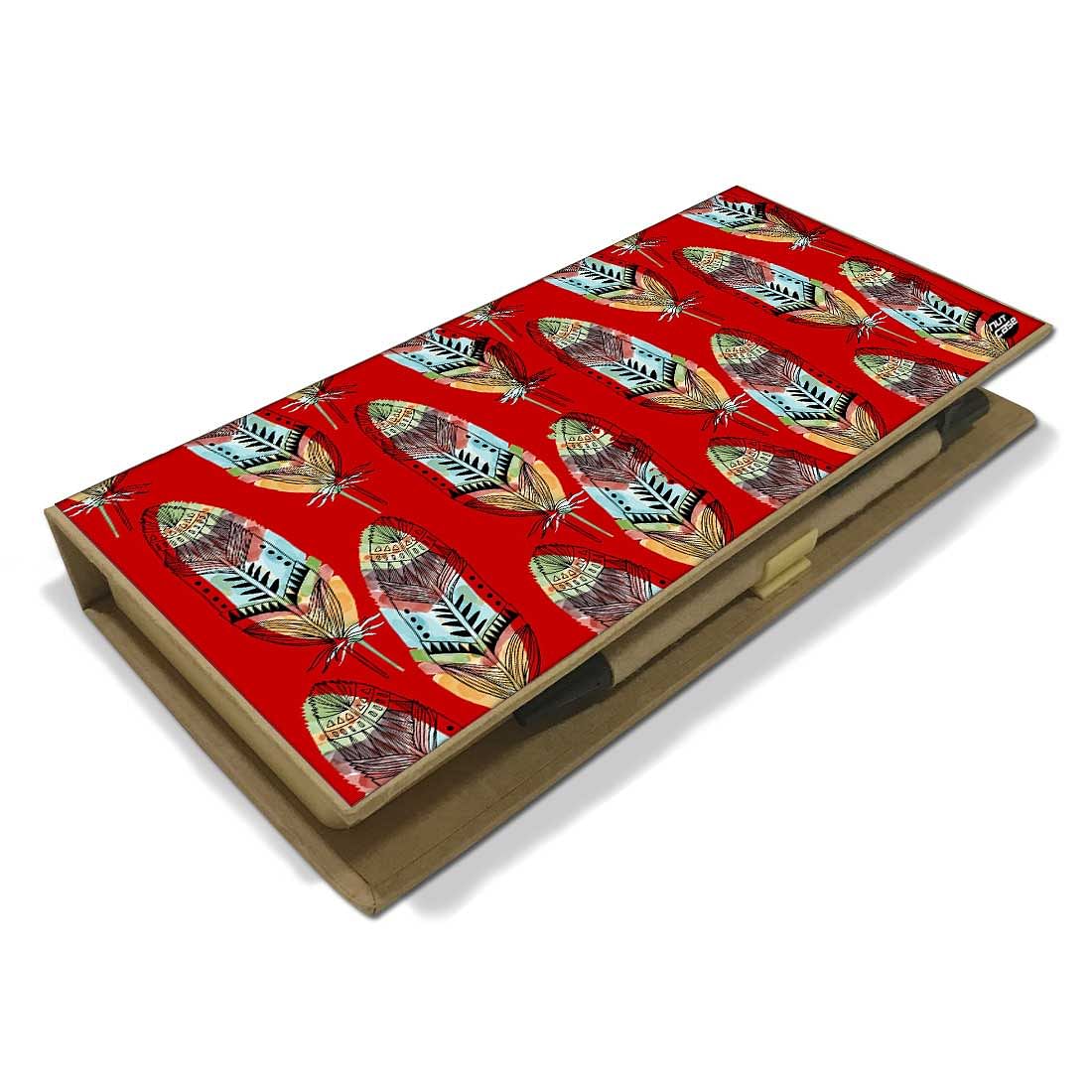 Stationery Kit Desk Organizer Memo Notepad - Red Feathers - Image 3