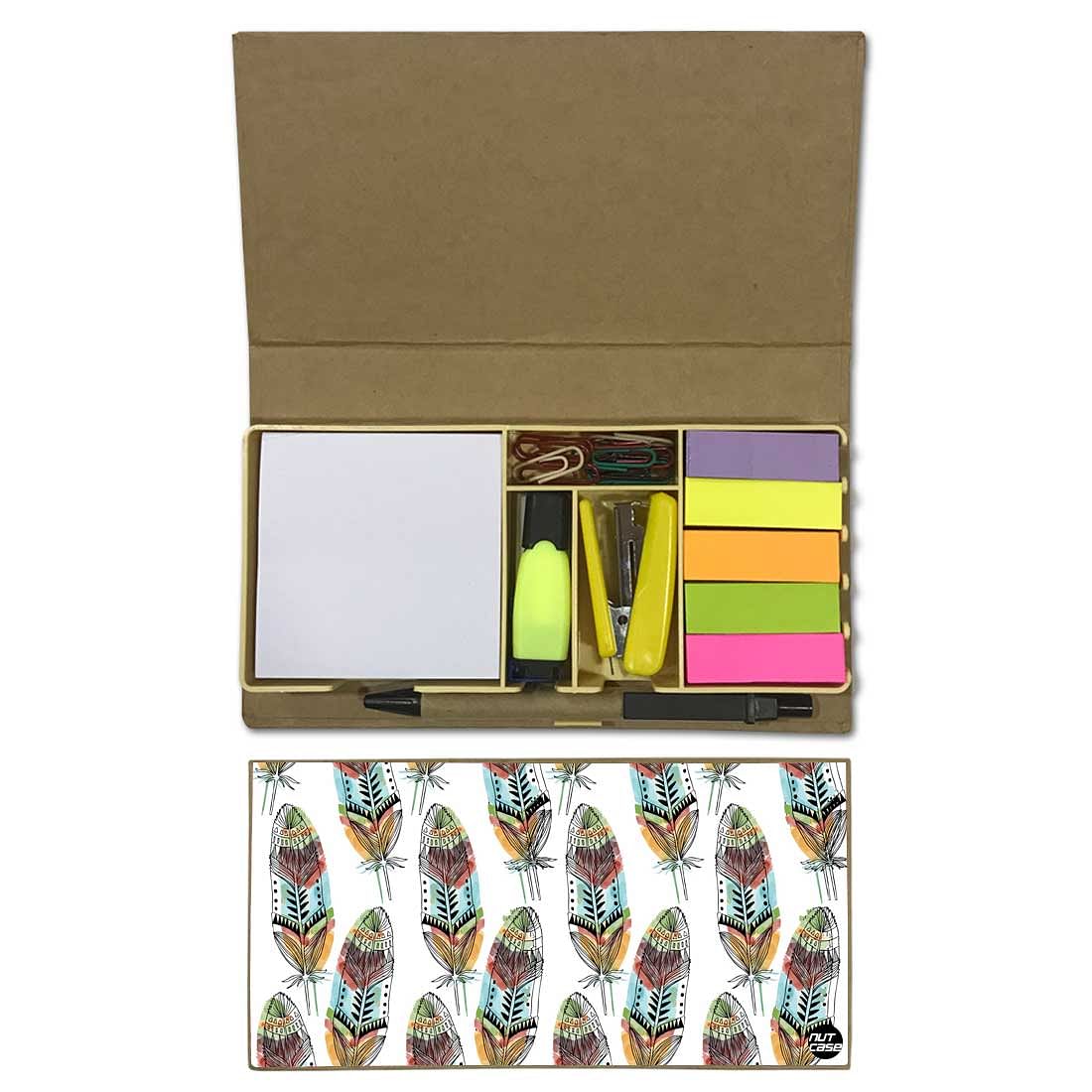Stationery Kit Desk Organizer Memo Notepad - White Feathers