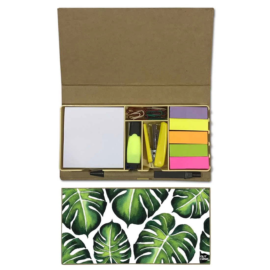 Stationery Kit Desk Organizer Memo Notepad - Monestera Leaves