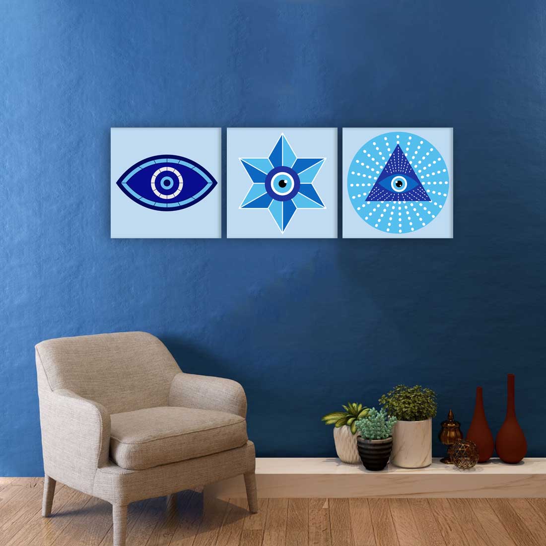 Decorative Wall Art Décor for Bedroom Dining Area Set of 3 - Evil Eye Protector - Image 3