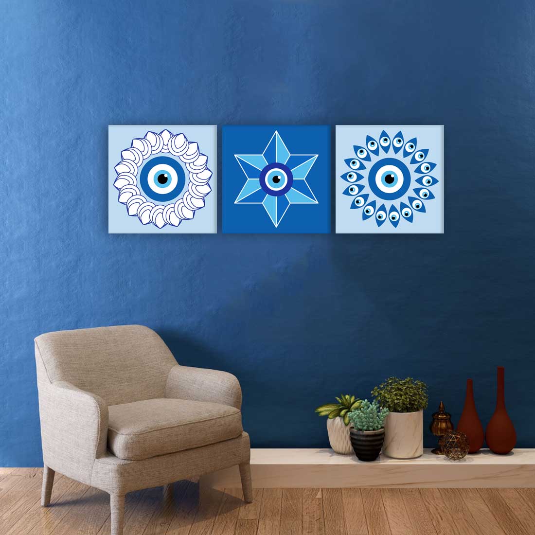 Wall Art for Bedroom Living Area Decor Hanging Set of 3 - Evil Eye Protector - Image 4