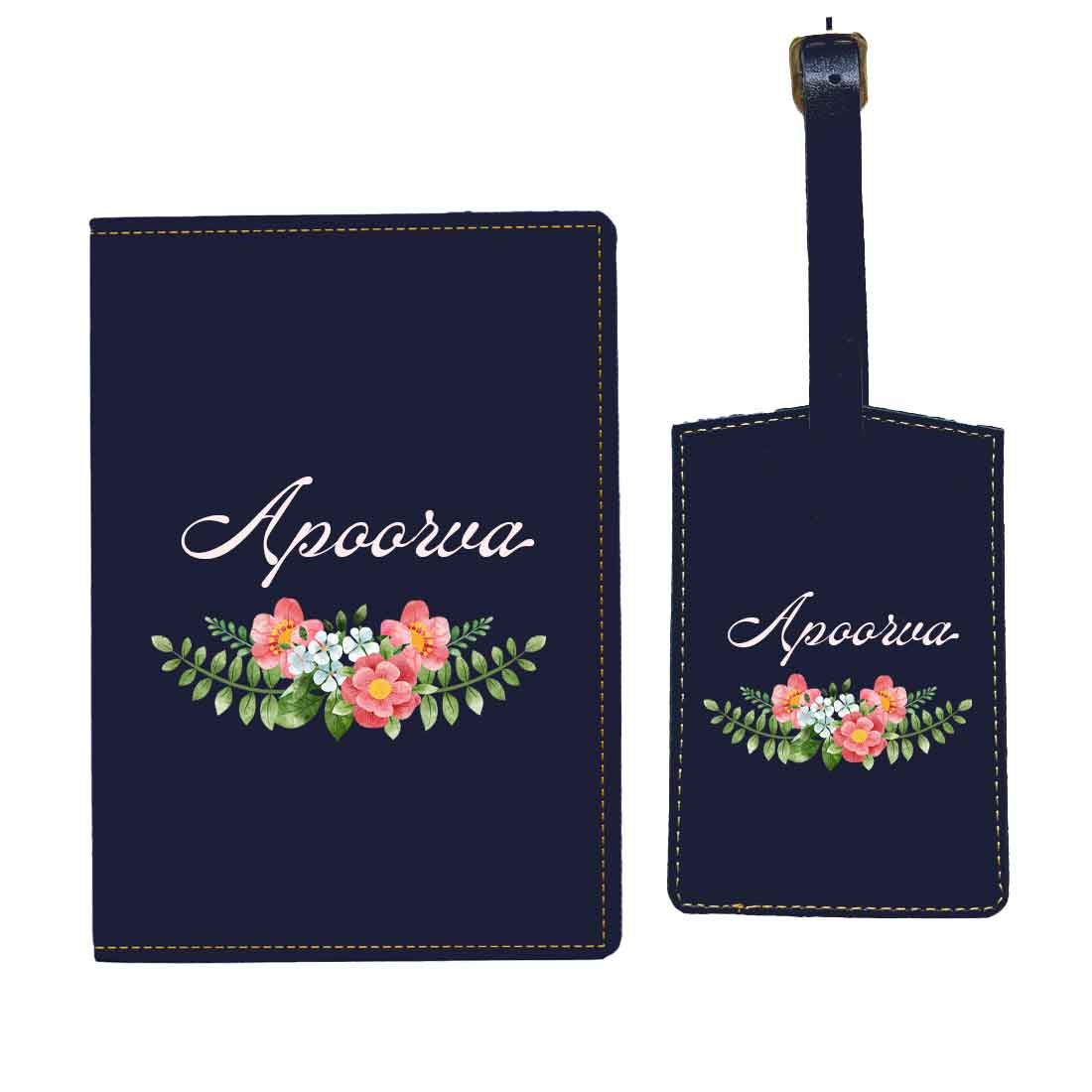 Pu Leather Customized Passport Cover and Luggage Tag Set - Floral - Image 31