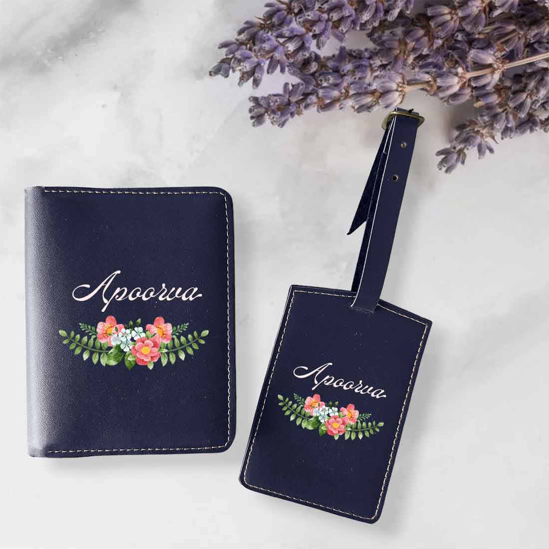 Pu Leather Customized Passport Cover and Luggage Tag Set - Floral - Image 32