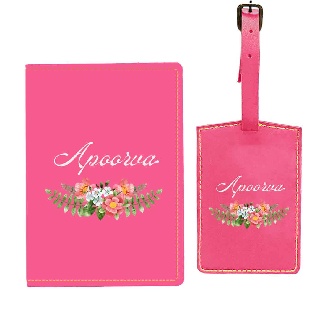 Pu Leather Customized Passport Cover and Luggage Tag Set - Floral - Image 33