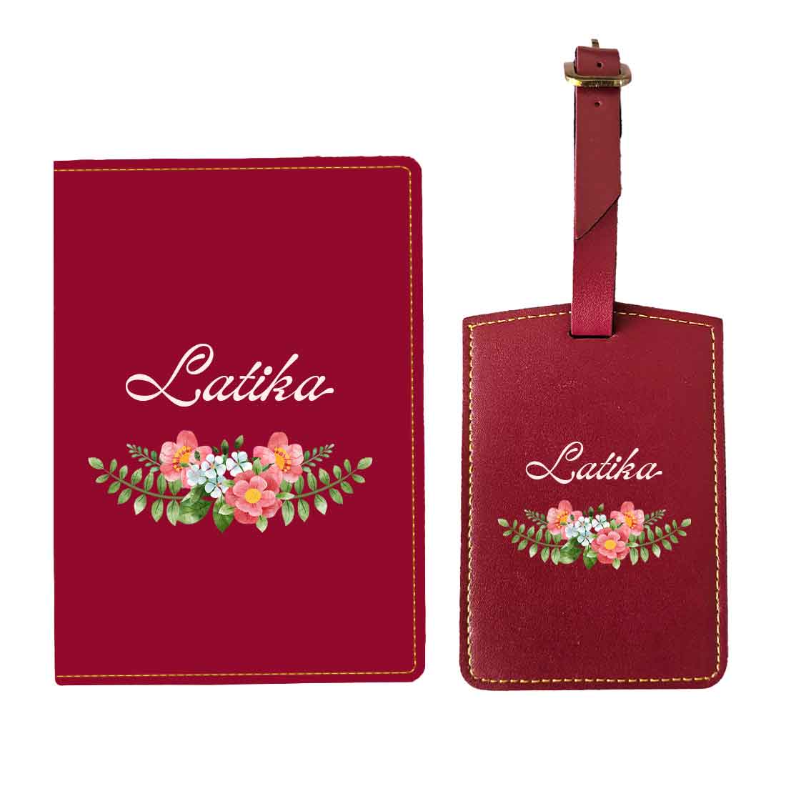 Pu Leather Customized Passport Cover and Luggage Tag Set - Floral - Image 34