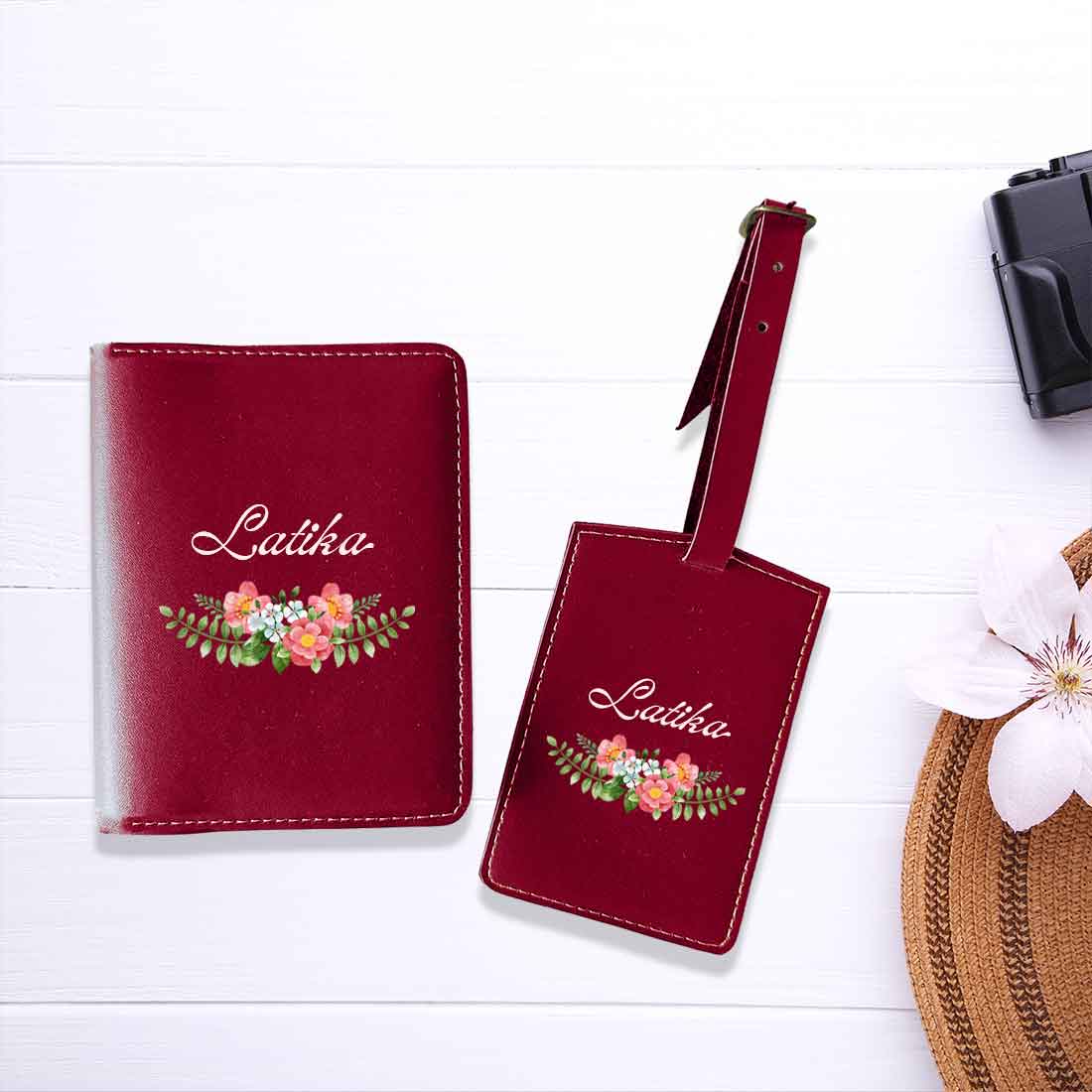 Pu Leather Customized Passport Cover and Luggage Tag Set - Floral - Image 35